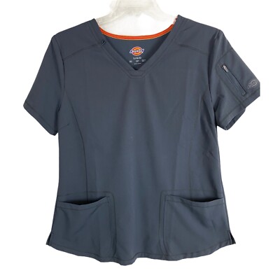 Dickies Womens Shirt Size Large Scrub Top Nursing Gray V neck Short sleeve 
