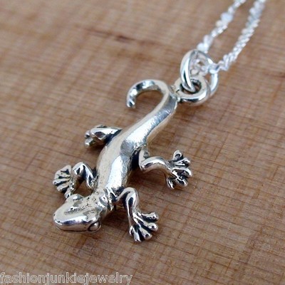 Gecko Halskette - 925 Sterling Silber Bettelkette Gecko Eidechse Charm Haustier