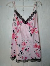 Secret Treasures Women's L Pink Floral Lace Hem Slip Dress Short Nightgown