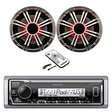 Kenwood Marine Bluetooth Radio, 2x 6.5" LED Speakers w/Remote, Silver Grilles