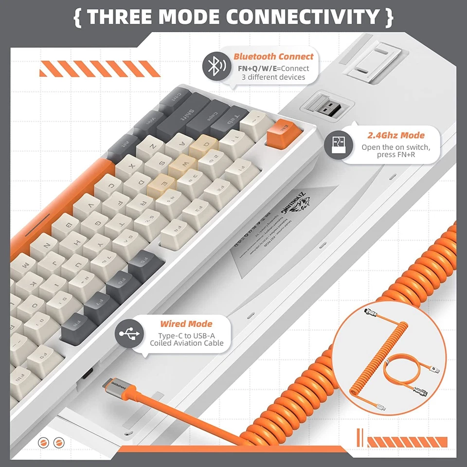75% Mechanische Gaming-Tastatur TKL Triple Mode 2.4GHz/BT 5.0/Type-C RGB Backlit - Bild 3 von 4