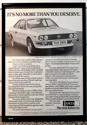 Framed original Classic Car Ad for Lancia Bata Coupe 1300 from 1977