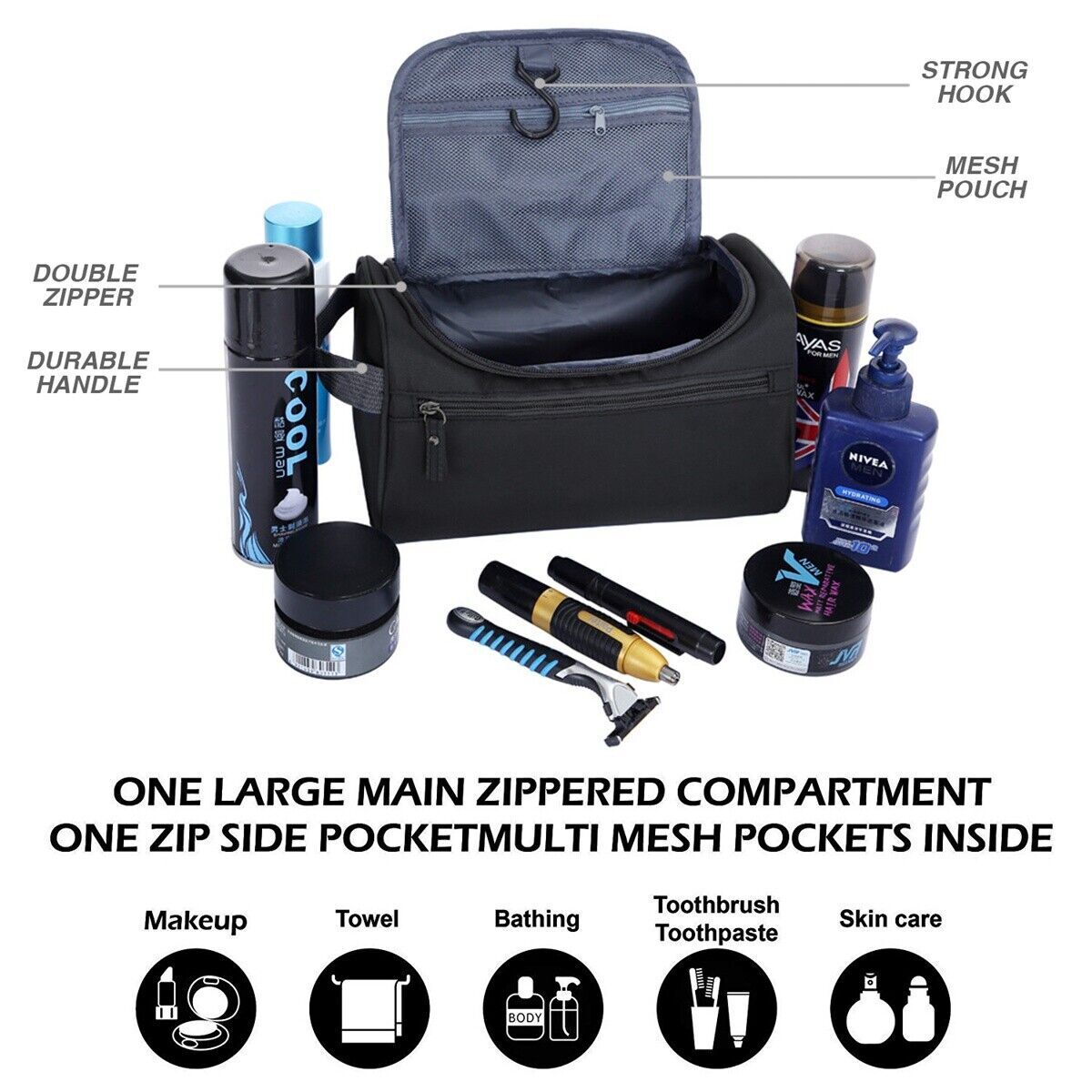 Mens Travel Wash Bag Hanging Toiletry Large Capacity Shaving Gym Makeup Bag UK eBay
