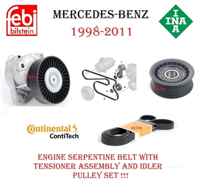Mercedes Belt Tensioner Assembly W/ Idler Pulley & Drive Belt C CLK CLS