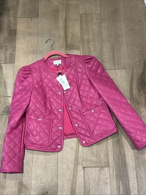 NWT Milly Hot Pink Hollie Quilted Vegan Faux Leather Jacket Size 2 $495
