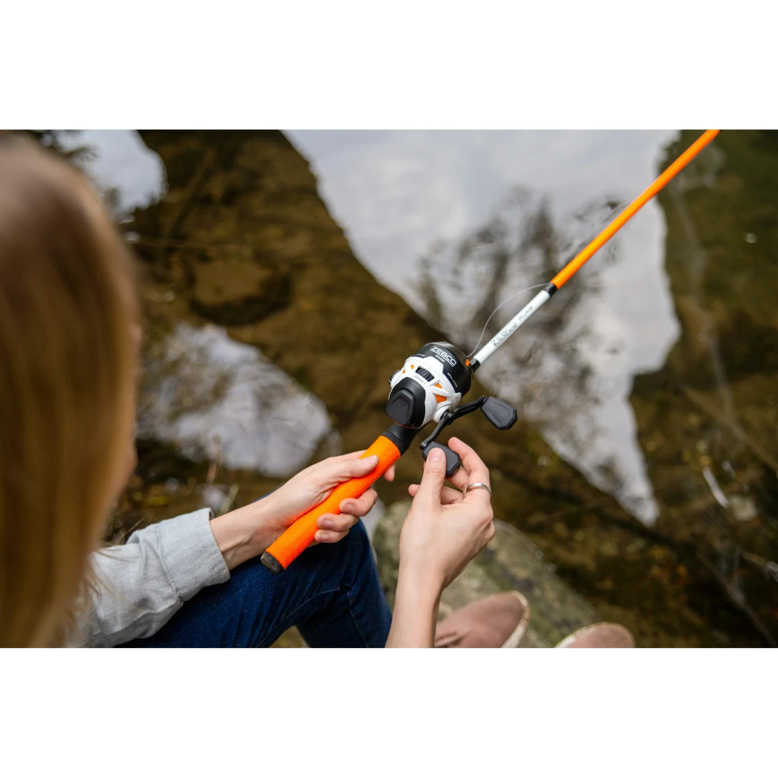 Zebco Roam Spincasting Rod and Reel Combo, 6-Foot 2-Piece Rod, Orange Fishing