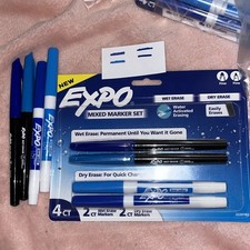 Lot of 50 - Expo 4ct Fine Mixed 2 Dry / 2 Wet Erase Marker Assorted Blue, NEW