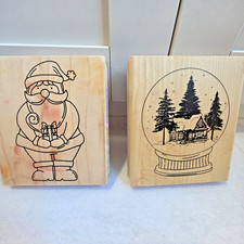 Set Large Recollections Santa Winter House Snow globe Christmas Rubber Stamp