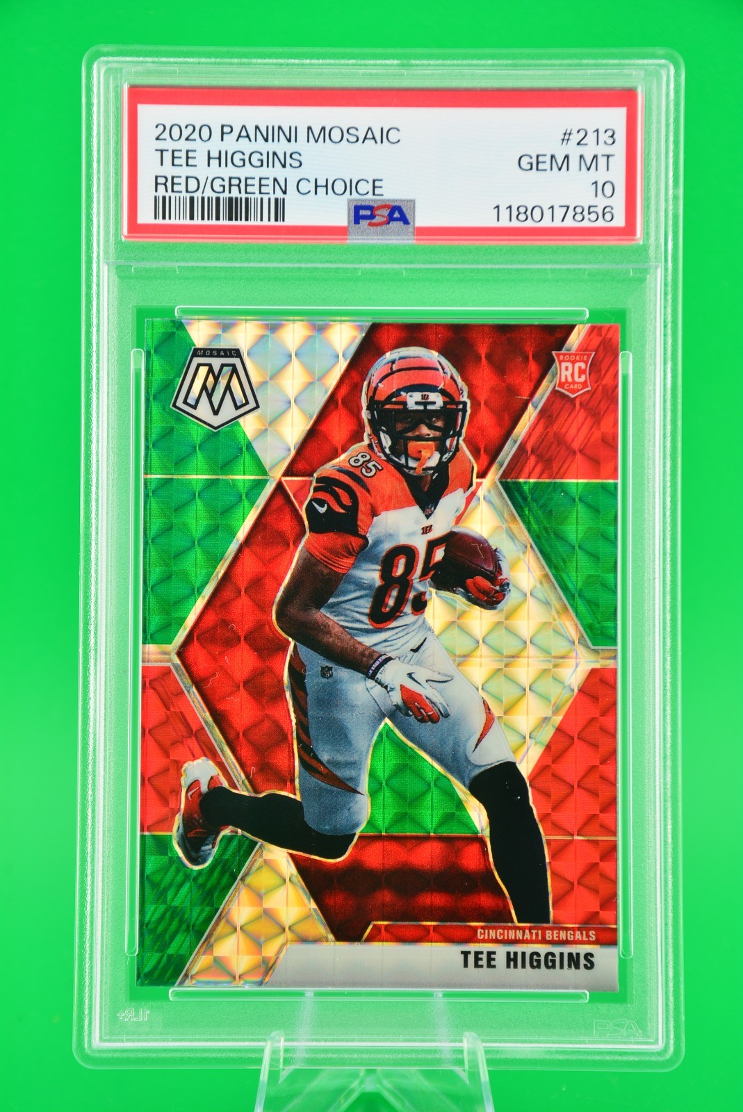 2020 Panini Mosaic Red/Green Choice #213 Tee Higgins Rookie/RC Bengals PSA 10