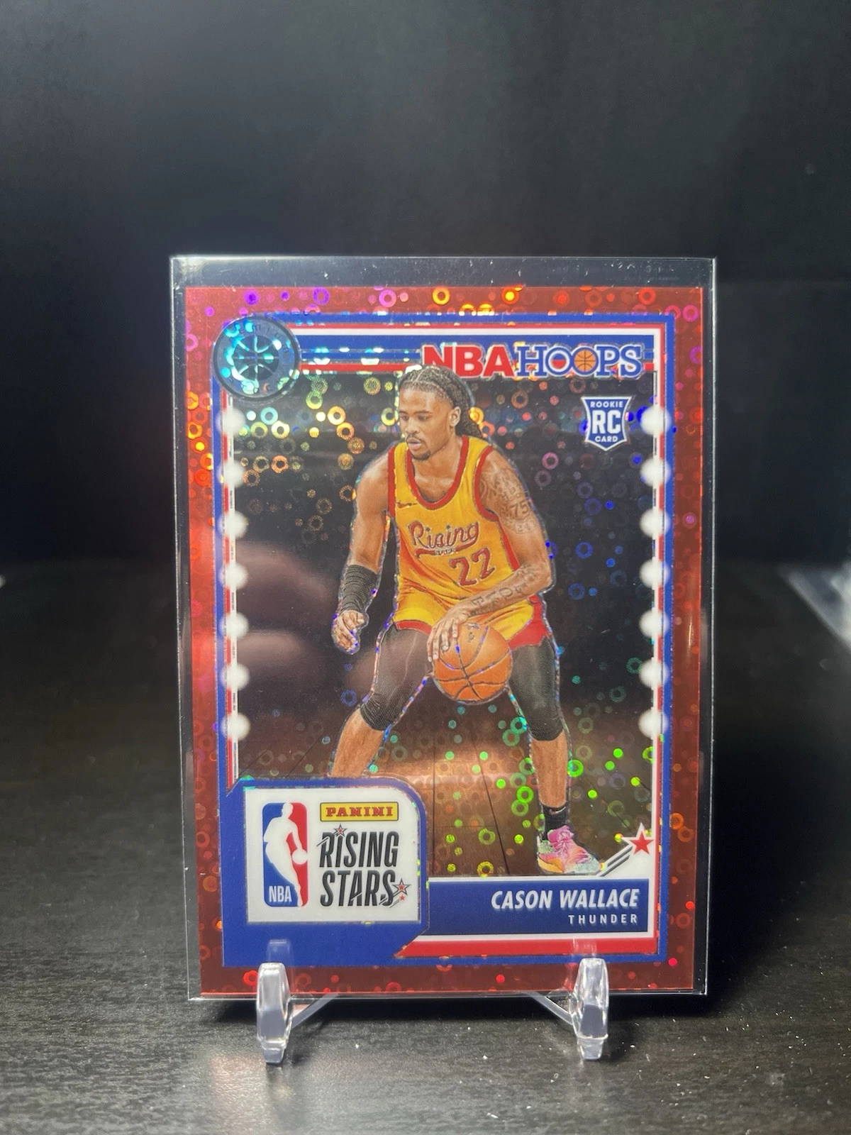 2023-24 NBA Hoops Premium Stock Cason Wallace Red Disco /149 #76 Rookie Thunder
