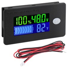 48V Golf Cart Battery Meter - LCD Lithium Monitor 10-100V Temperature Gauge.