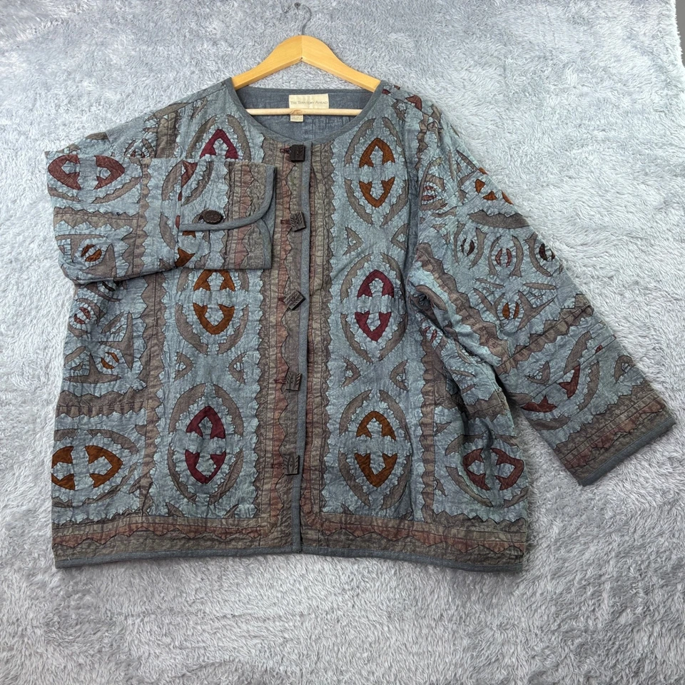 Cárdigan Chaqueta Acolchada The Territory Ahead 1X Talla Grande Gris Azul Boho Tribal Foto 2 de 4