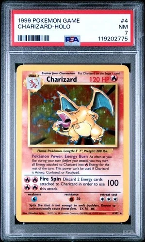 1999 Pokemon Charizard Holo 4/102 Base Set Unlimited PSA 7 WOTC Vintage Card