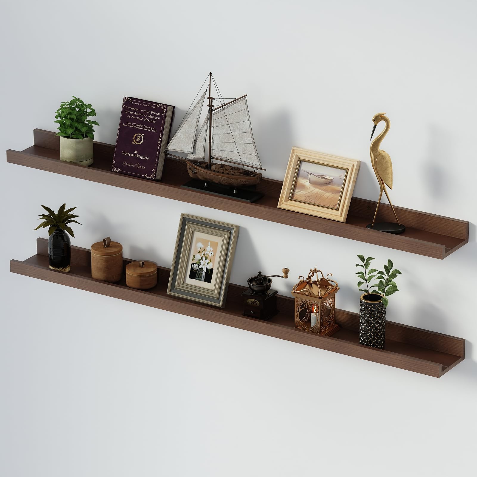 Picture Ledge Shelf Floating Book Shelves Set of 2 Wall Mounted Solid Wood