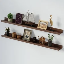 Picture Ledge Shelf Floating Book Shelves Set of 2 Wall Mounted Solid Wood