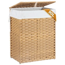 Laundry Hamper with lid,90L Wicker Laundry Baskets Foldable Removable Liner Bags