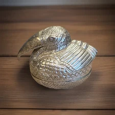 VTG Silver Plate Repousse Bird  Art Nut Box 4” tall  Beautiful Intricate Details