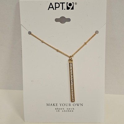 NEW Apt 9 Gold Tone Y Necklace Rhinestone Bar Short Necklace 16 Inches