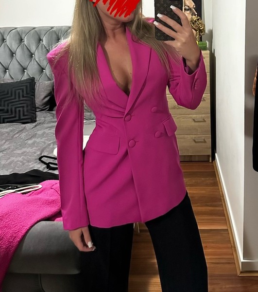 Karen Millen Pink Solid Double Breasted Button Blazer Jacket Women’s Size 10