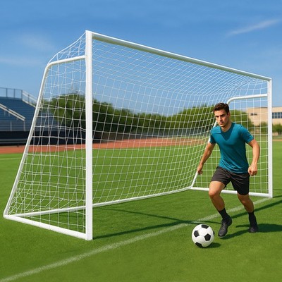 Heavy Duty Soccer Goal 16x7 ft 50mm Steel Tube with 6 Trainning Cones & 1 PE Net