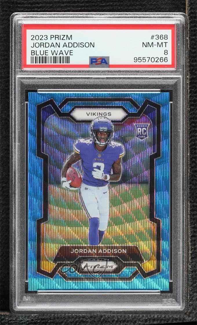 2023 Panini Prizm Rookies Blue Wave Prizm 146/199 Jordan Addison #368 PSA 8 3hd