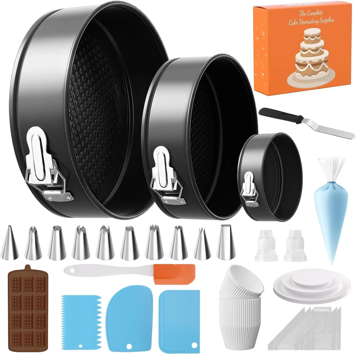 Springform Cake Pan Set 4 7 9 Inch Non-Stick Baking Tools Decorating Kit