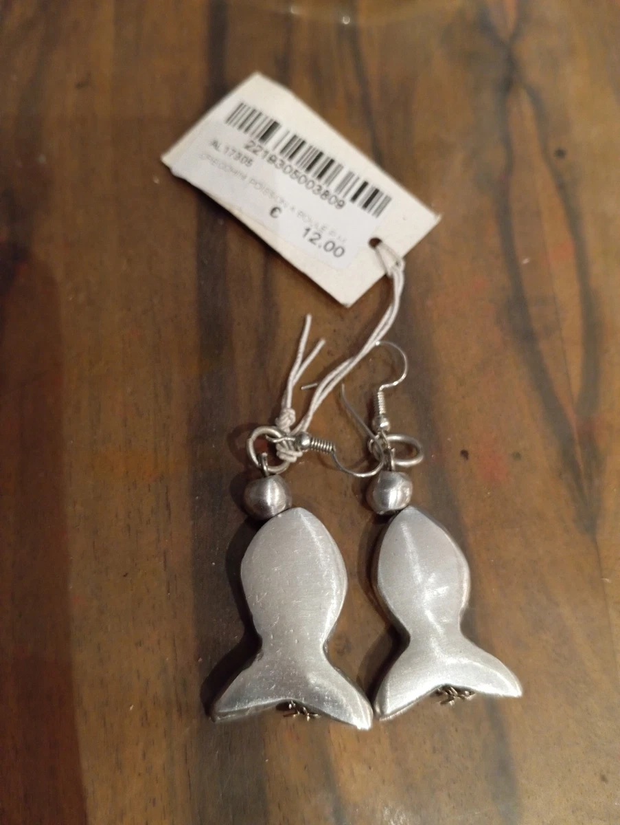Orecchini Pendenti Artigianali In Alluminio Martellato Color Argento Con Gocce Nere. Anallergici, Leggeri E Made In Italy. Lunghi 9 Cm. - 2