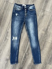 Vervet High-Rise Distressed Skinny Jeans - Dark Blue Wash Denim Size 25