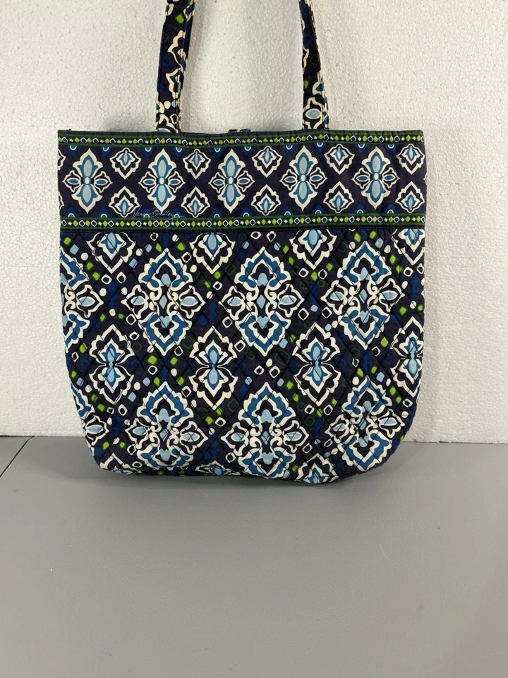Bolso de Mano Vera Bradley Grande Patrón Retirado Azul/Blanco/Verde Foto 3 de 4