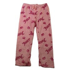 Juicy Couture Girls 10/12 Pajama Pants Pink Logo Crown Fleece Sleepwear 1303-118