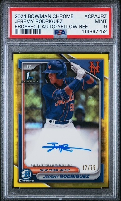 Jeremy Rodriguez 2024 Bowman Chrome Yellow Rookie Auto #/75 PSA 9 New York Mets view 1