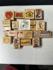 Lot Of 21 Teacher Type Wood/rubber Stamps Variety Of Size, Pictures And Sayings