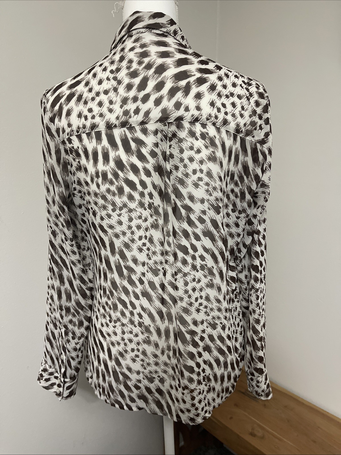 Express Collared Button Front Shirt Brown White C… - image 4