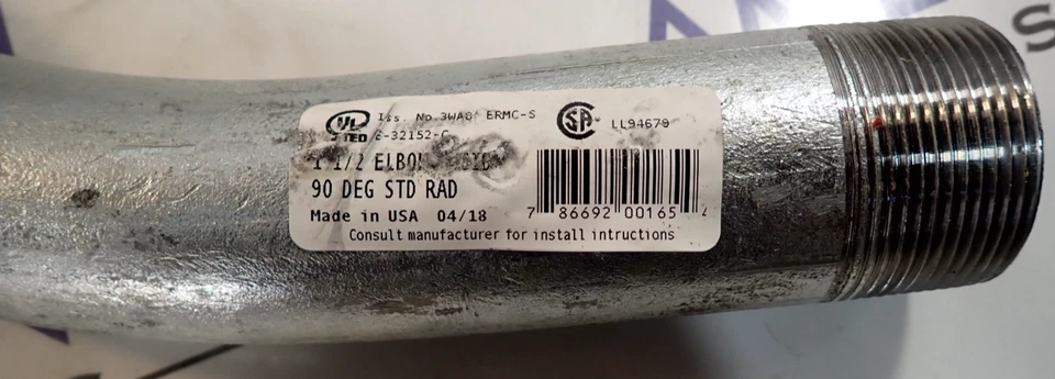 NUEVO - Codo rígido galvanizado Wheatland 90 grados 1-1/2" E-32152-C *Caja de 15* Foto 3 de 4