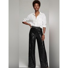 Free People Black Sequin Wide-Leg Pants