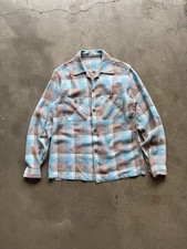 TRUE VINTAGE RARE 1940s Loop Collar Button Up Rayon Cotton Blend Shirt Men's L