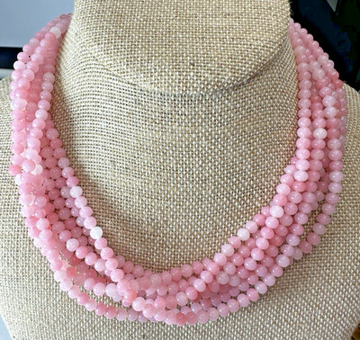 Vintage Necklace Ciner Pink Bead Glass Multistrand Signed 18 inches Rare