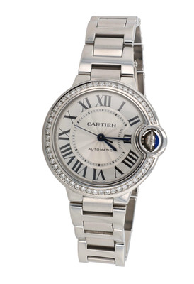 Cartier 33mm Stainless Ballon Bleu Watch with Diamond Bezel 4377 BOX+CARD