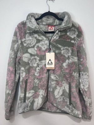 NWT Gerry Weber Pink Floral Plush Pile Fleece Jacket Zip Up Woman s Size L