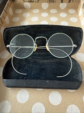 Early Antique Spectacles Eye Glasses Wire Rim Silver Frame Case Bakelite Nose