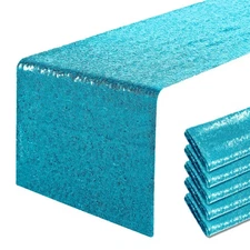 6 Pack Turquoise Sequin Table Runner 12x108 inch Glitter Party Wedding