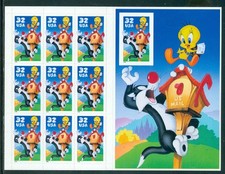 US 3205c Sylvester & Tweety, No Die Cut in single, Complete Sheet/10, MNH