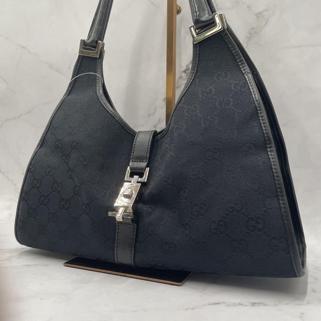 Gucci Jackie One Shoulder Bag in Black GG Canvas