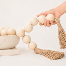 60" Long Extra Large Wood Bead Garland with 1.6" Diameter Wooden Beads