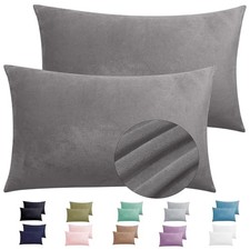 2 Pack Zippered Velvet Pillowcases, Super Soft and Cozy Standard Dark Grey