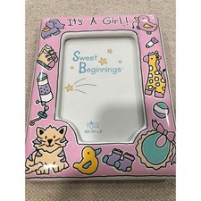 Russ Berrie It's A Girl Sweet Beginnings Pink Ceramic Baby Photo Frame 3.5x5