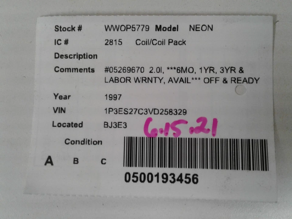 Used Ignition Coil fits: 1997 Plymouth Neon Sdn 2.4 Grade A - Image 4 of 4