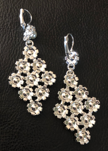 Fashion Statement Chandelier Earrings Fx Pearl Crystal Silver Plated 2.7" #5117 - Picture 3 of 6