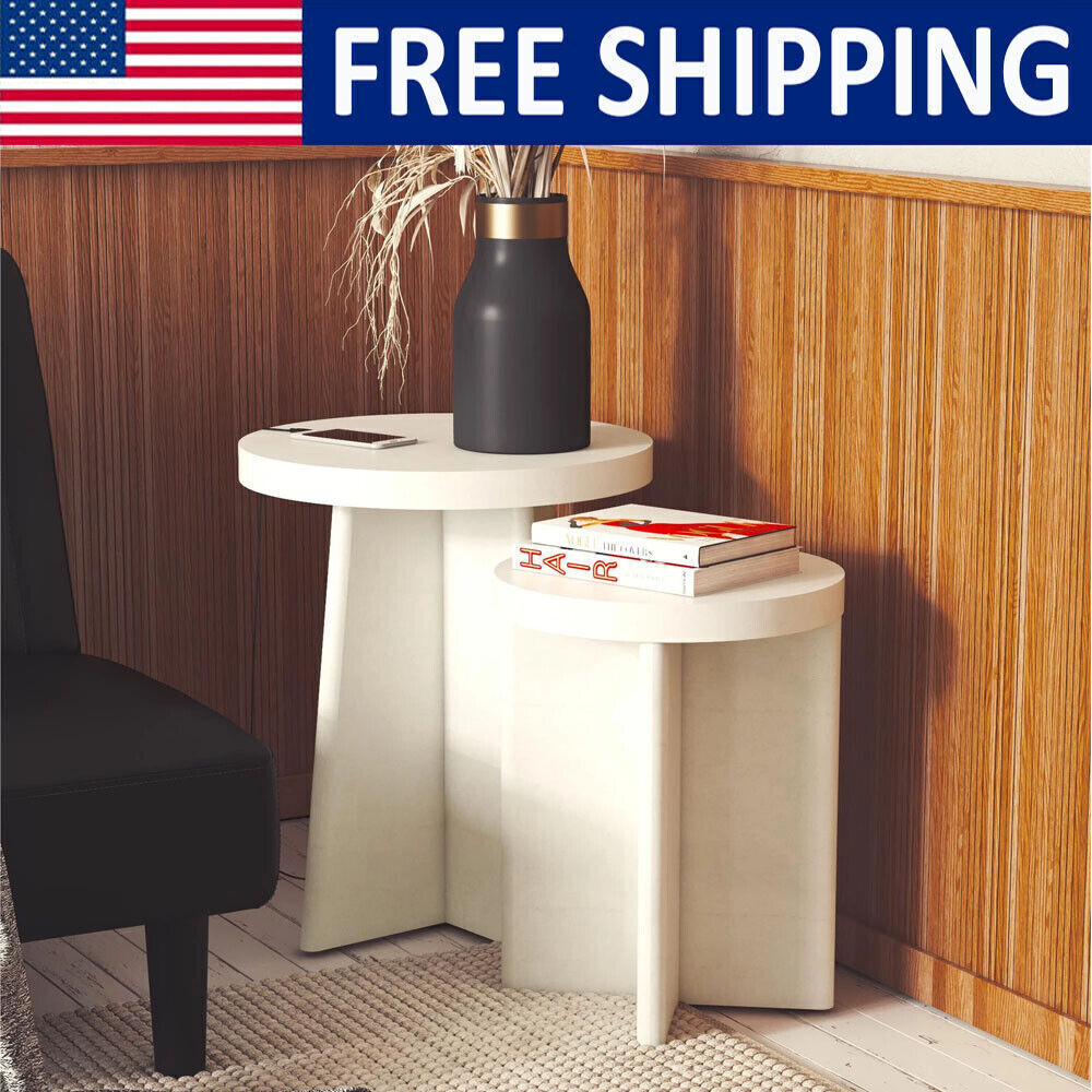 Tables Set 2 X-shaped Pedestal Bases Living Room Modern Minimalism Faux Plaster