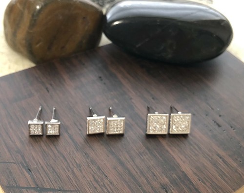Pendientes cúbicos de circonio plateado en forma cuadrada tachuelas hip hop regalo para hombre 5,6,8 mm - Imagen 2 de 7